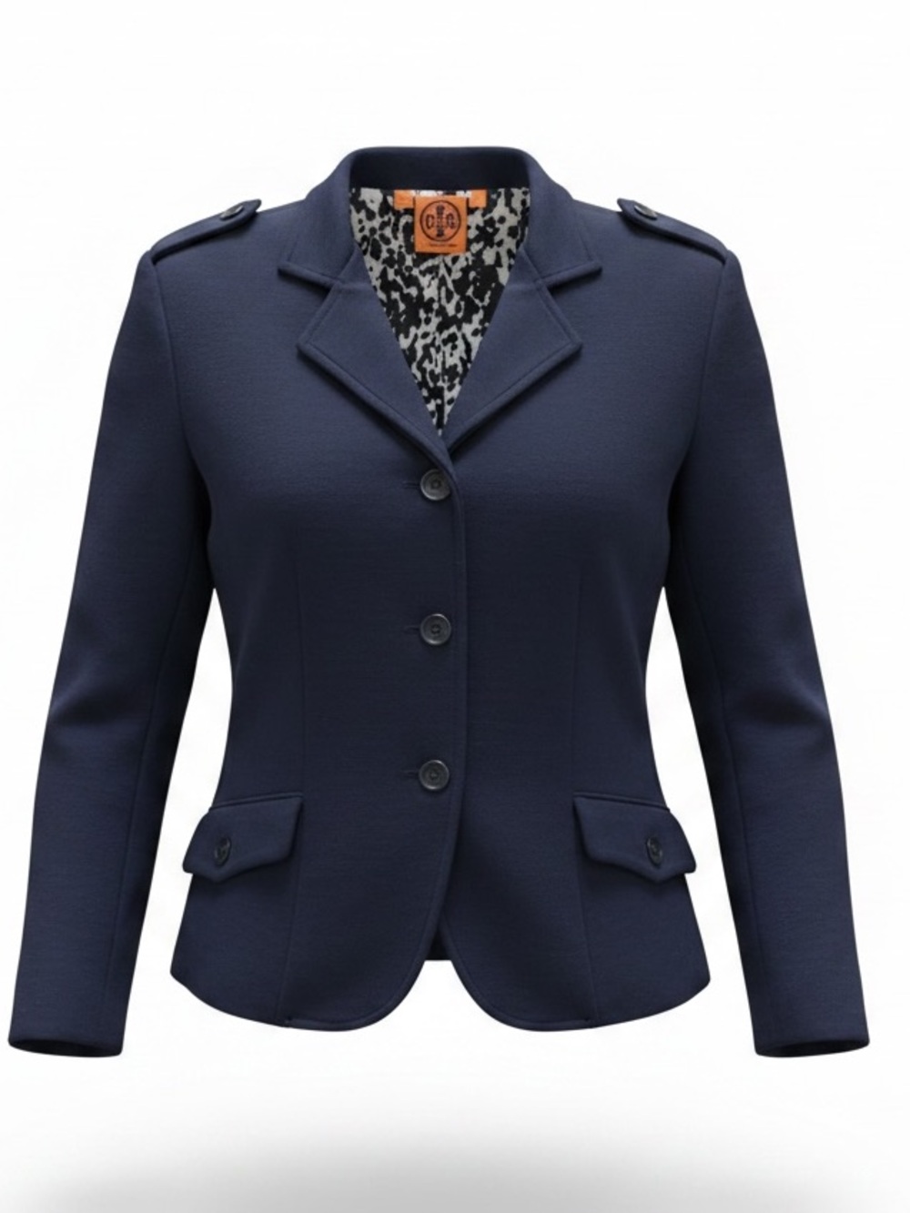 Tory Burch Navy Stretch Knit Military Blazer Jacket XS Printed Lining Epaulets